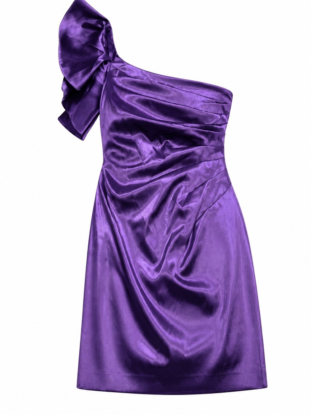 Liliana Purple One Shoulder Satin Ruched Cocktail Dress Ruffle Detail Y2K 4003
